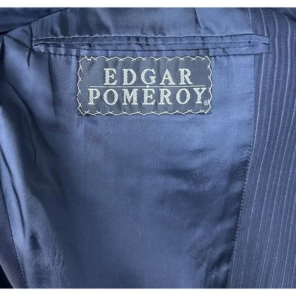 Edgar Pomeroy Bespoke Black Striped Pure Wool Mens Suit 40R Pant 32x30